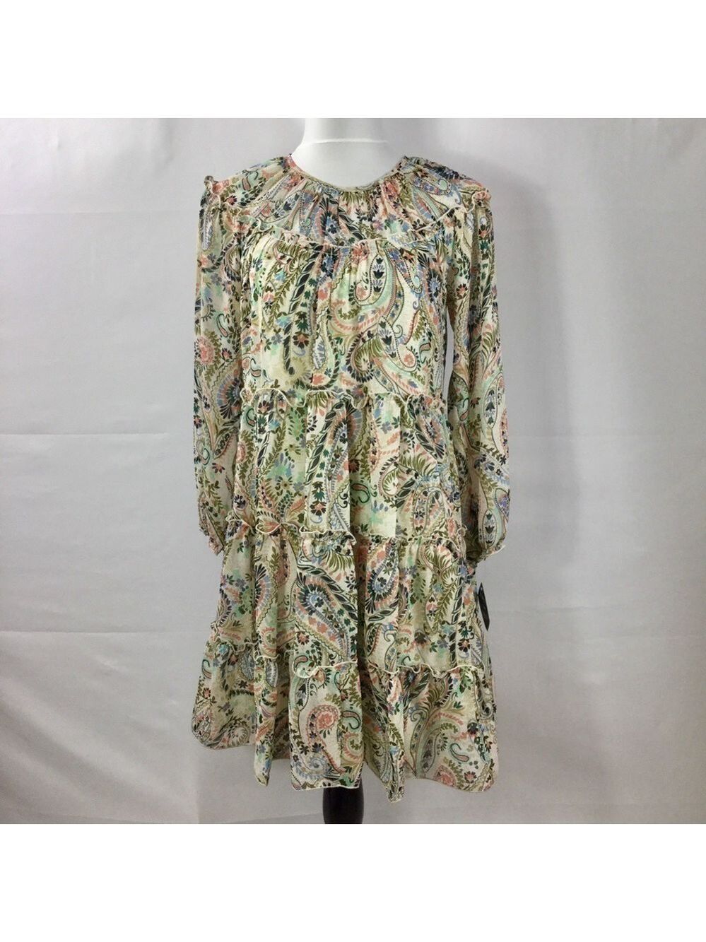 KATE + LILY Romantic Boho Whimsy Sheer Chiffon Floral Print Tiered Midi Dress